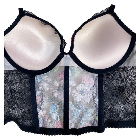 Victoria's Secret 32C Very Sexy Push-Up Bra Bustier Corset floral embroidered - Picture 9 of 10